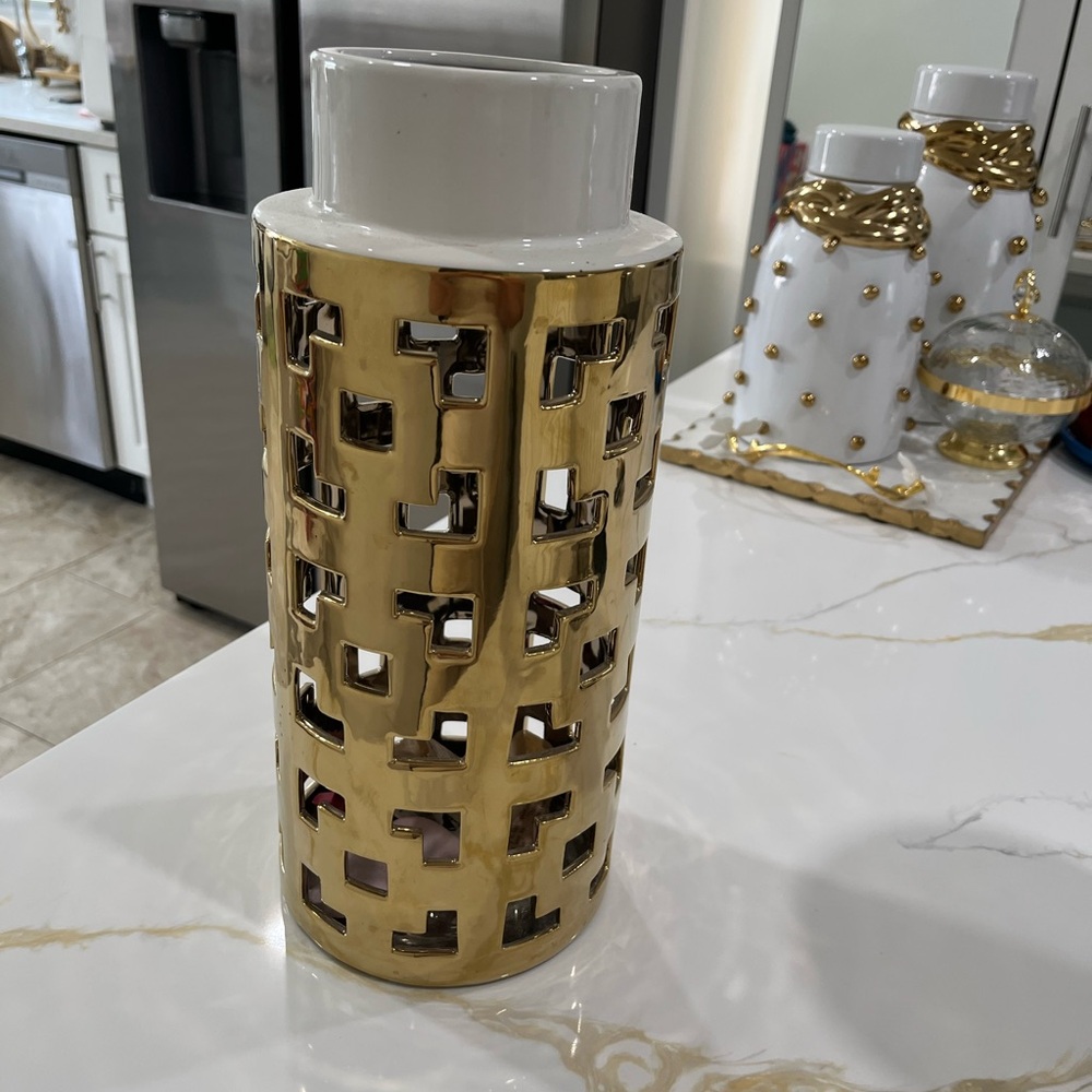 Luxe Gold and White Decorative Vase